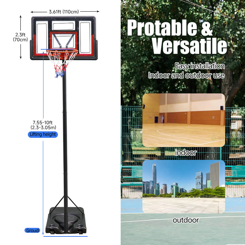 Adjustable Portable Basketball Hoop 4.43–10 FT – Outdoor Basketball Goal with 44" Backboard
